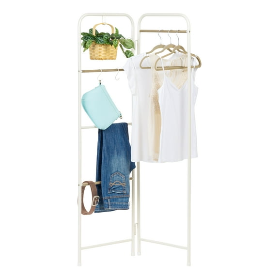 IRIS USA Foldable Free-Standing Clothing Rack, Metal Garment Rack, White