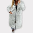 thumbnail image 2 of Women's Long Full Zip Hooded Fleece Jacket with Pockets, Soft Stretchy Comfortable Casual Outerwear for Daily Wear,Home Lounging,Spring Autumn Winter and Holiday Events Light Ashy, 2 of 5