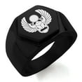 thumbnail image 1 of Stainless Steel Scarab Beetle Sacred Sun Engraved Hexagon Crest Flat Top Biker Style Polished Ring, 1 of 1