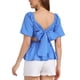 thumbnail image 3 of INSPIRAR CHIC Mariposa Con Cinta para Blusa de Manga Abullonada de Mujer Cuello Cuadrado Peplum XL Azul, 3 of 6