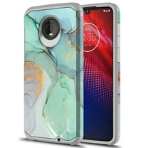 Moto Z4 Case, Moto Z4 Play Case Kaesar Slim Hybrid Dual Layer Shockproof Hard Cover Graphic Fashion Cute Colorful Silicone Skin Cover Armor Case for Moto Z4 Play (Green Marble)