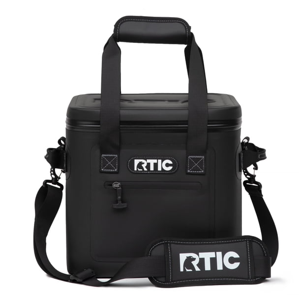 RTIC Soft Cooler 12 latas, bolsa aislada, caja de hielo portátil para almuerzo, playa, bebidas, viajes, camping, picnic, coche, viajes, enfriador flotante a prueba de fugas con cremallera, negro