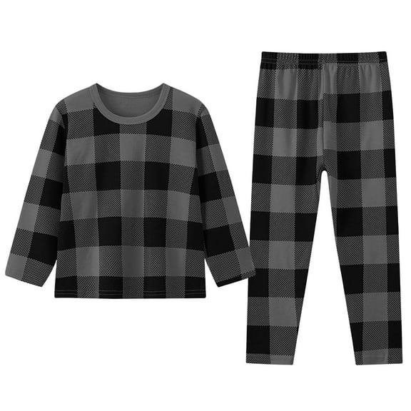 XFHLMJFF Toddler Kids Baby Plaid Print Pajamas Boys Girls Long Sleeve Winter Coats Pants Sleepwear Outfits Set 3-4 Years