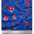 thumbnail image 1 of Soimoi Blue Rayon Fabric Leaves & Ranunculus Floral Print Fabric by the Yard 56 Inch Wide, 1 of 3