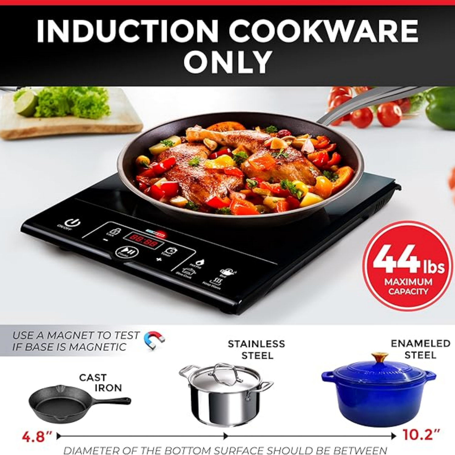 Portable Induction Cooktop, 1800W Hot Plate Electric Stove Top Burner. 8 Temp Levels, Auto-Off & Pot Detection, LED Display, Child Lock, 4 Programs, Burners for Cooking