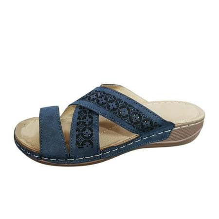 

NECHOLOGY Fisherman Sandals for Women Wide Leisure Thick Breathable Wedges Casual Soled Shoes Womens Sandals Size 8 Navy 7.5