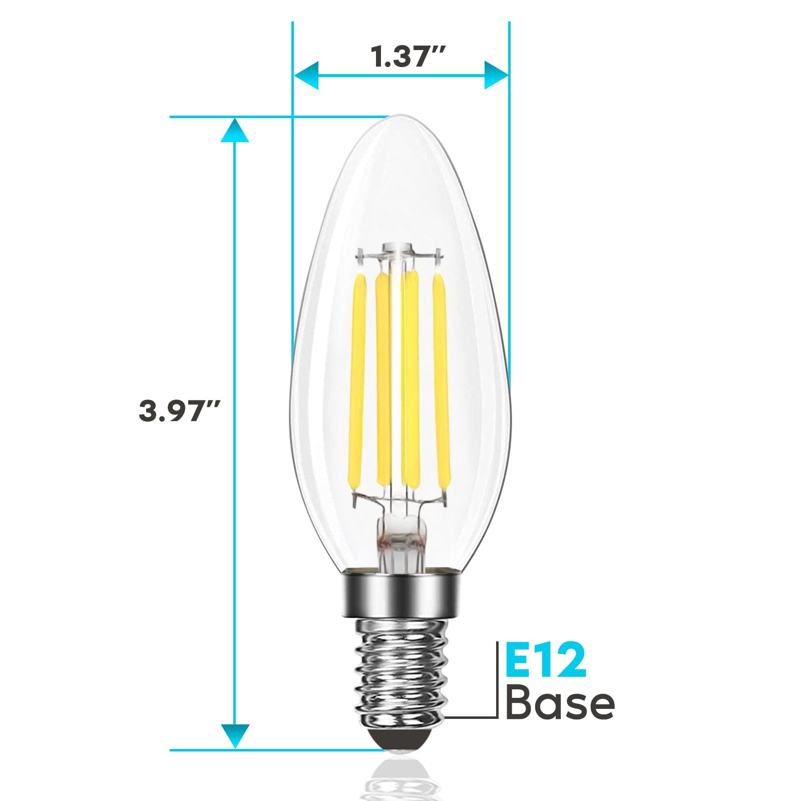 Luxrite 7W Candelabra LED Light Bulbs 100 Watt Equivalent 5000K Bright White 800 Lumens B11 Dimmable Damp Rated E12 12-Pack