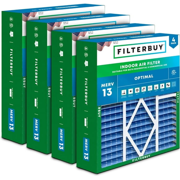 Filterbuy 20x20x5 MERV 13 Pleated HVAC AC Furnace Air Filters for Amana, Coleman, Goodman, Maytag, York, and More (4-Pack)