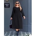 thumbnail image 4 of Plus Size Fall Dresses Women Long Sleeve Midi Casual Pocket Dress | Breathable Material, Crewneck A-Line Dresses, Loose Fit, Fall Fashion 2026, 4 of 5