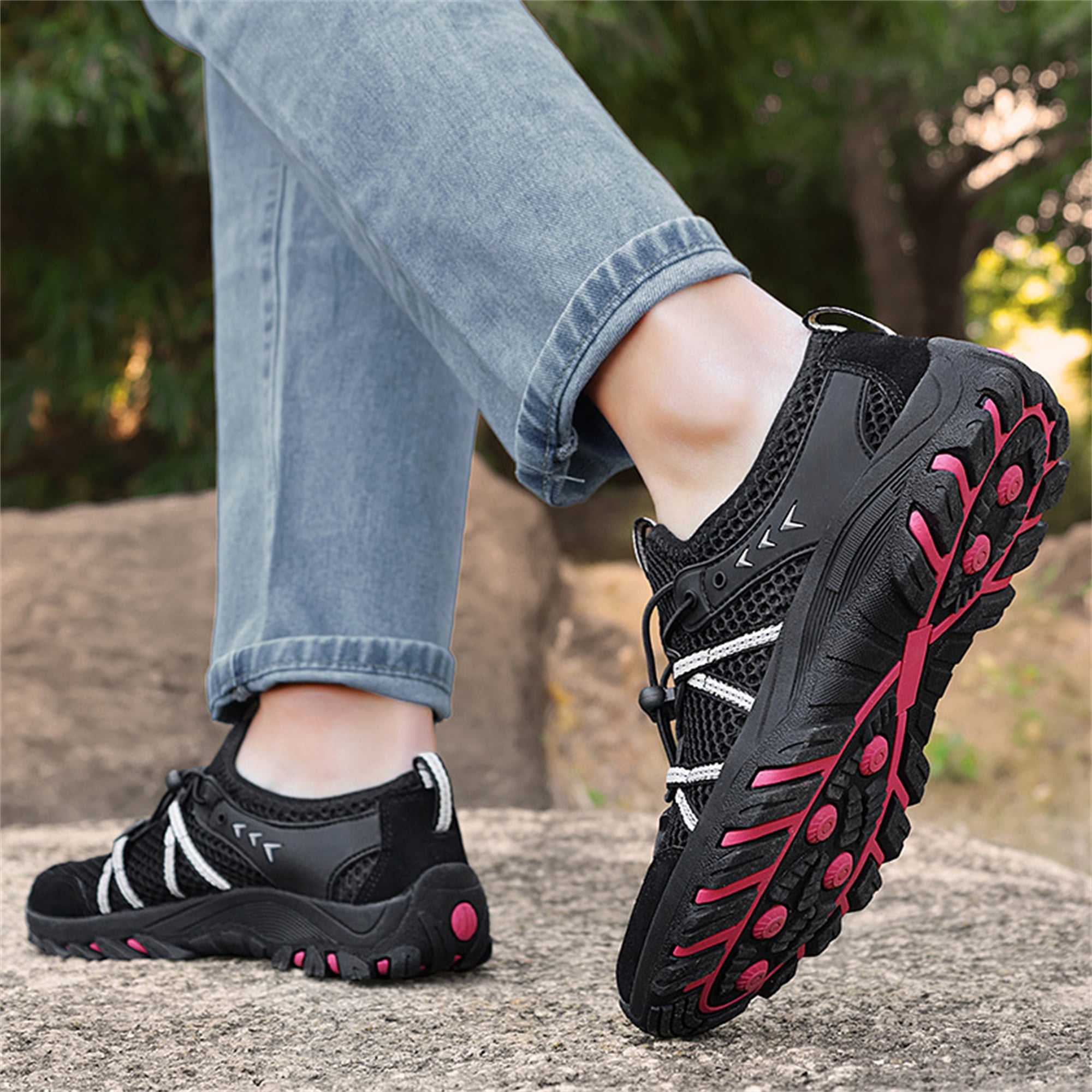 LASUDRAA Men Women Unisex Outdoor Hiking Shoes, Breathable Mesh Non‑Slip Lightweight Quick‑Lace Trekking Water Sneakers
