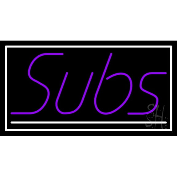 Purple Subs With White Border LED Neon Sign 13 x 24 - inches, Clear Edge Cut Acrylic Backing, with Dimmer - Bright and Premium built indoor LED Neon Sign for restaurant window and interior decor.