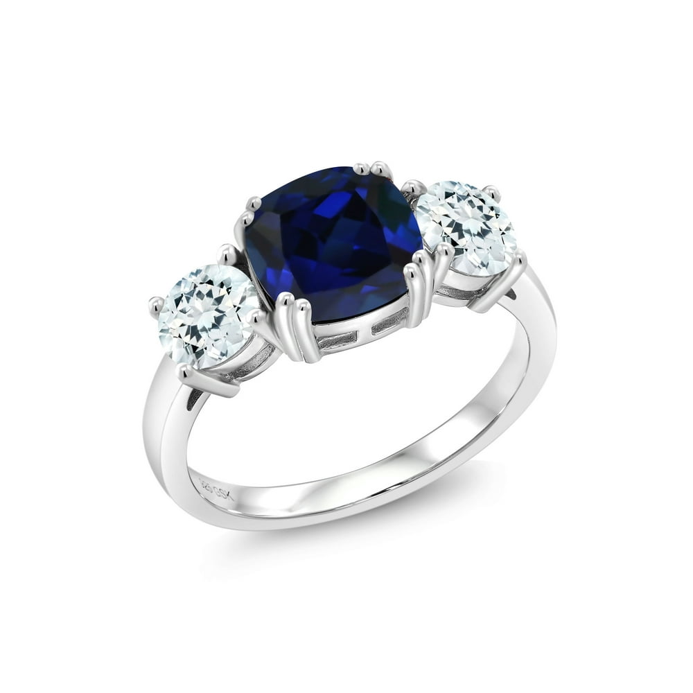Gem Stone King - 3.50 Ct Blue Created Sapphire Sky Blue Aquamarine 925
