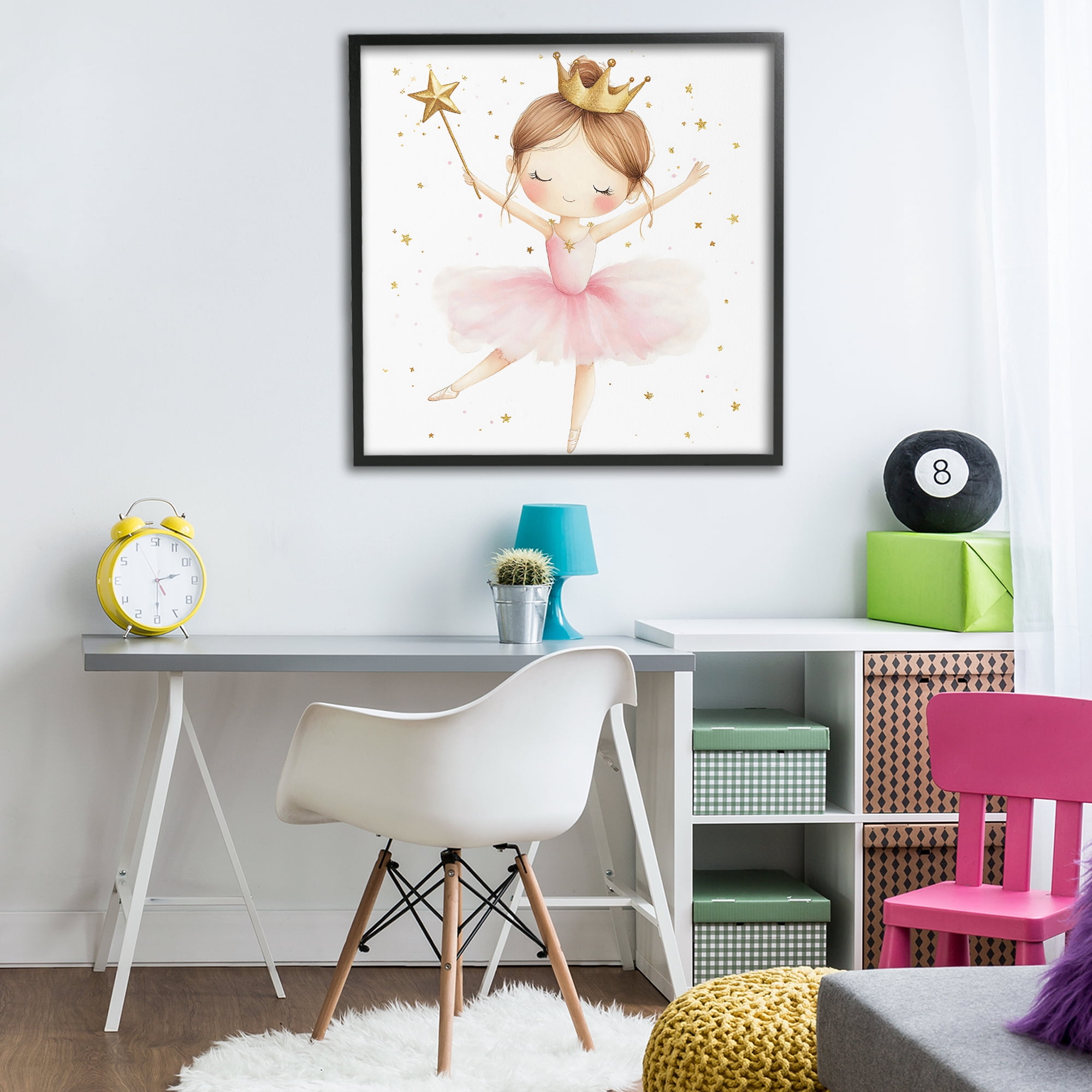 Stupell Industries Cute Ballerina with Crown Black Framed Giclee Art, design by Creative Studio
