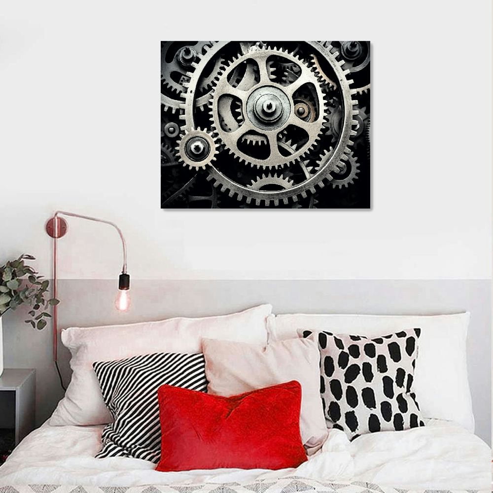 ONETECH Large Canvas Wall Art Mechanical Gear Cogs Old Factory Painting Engineer Team Motivation Inspiration Pictures Print for Modern Home Decor Stretched and Framed Ready to Hang