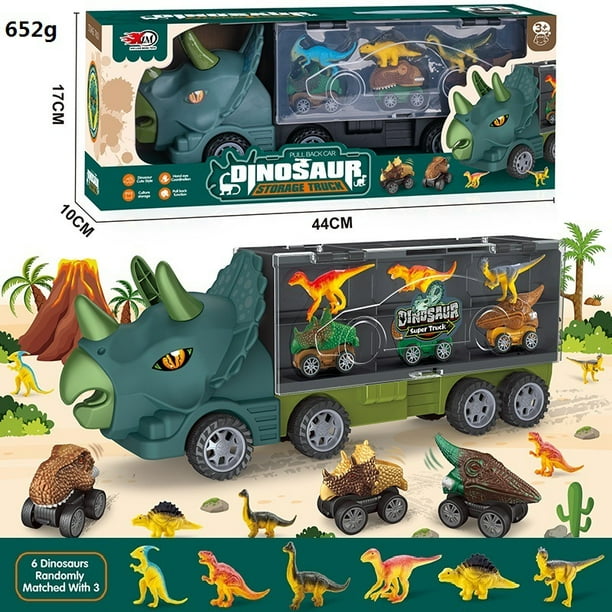 Juego de juguetes para niños con transportador de dinosaurios de gran tamaño, coche de triceratops tiranosaurio rex, dinosaurio sólido resistente a los choques