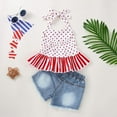 thumbnail image 6 of Sopiago Toddler Baby Girl Fourth of July Outfits Halter Star Top + Ripped Hole Denim Shorts Kids 4th of July Toddler Girl Clothes Set White,6-12 Months, 6 of 7