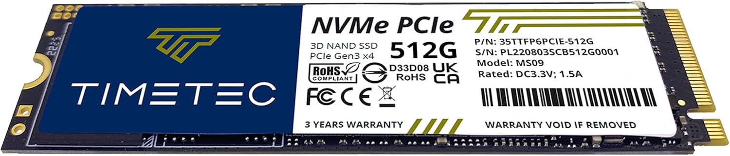 Timetec 512GB SSD NVMe PCIe Gen3x4 8Gb/s M.2 2280 3D NAND High Performance SLC Cache Read/Write Speed Up to 2,000/1,600 MB/s Internal Solid State Drive for PC Laptop and Desktop
