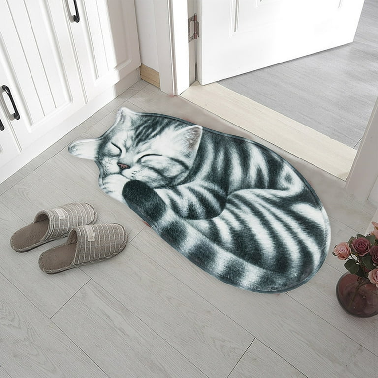 Cute Tabby Cat Pet Soft Floor Rug Nonslip Door Mat Room Decor Small Carpet  Gift