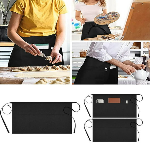 Riforla Apron with Pocket Waiter's Apron Black Stain Proof Restaurant Hotel Kitchen Working Apron Apron Sleeve Black One Size