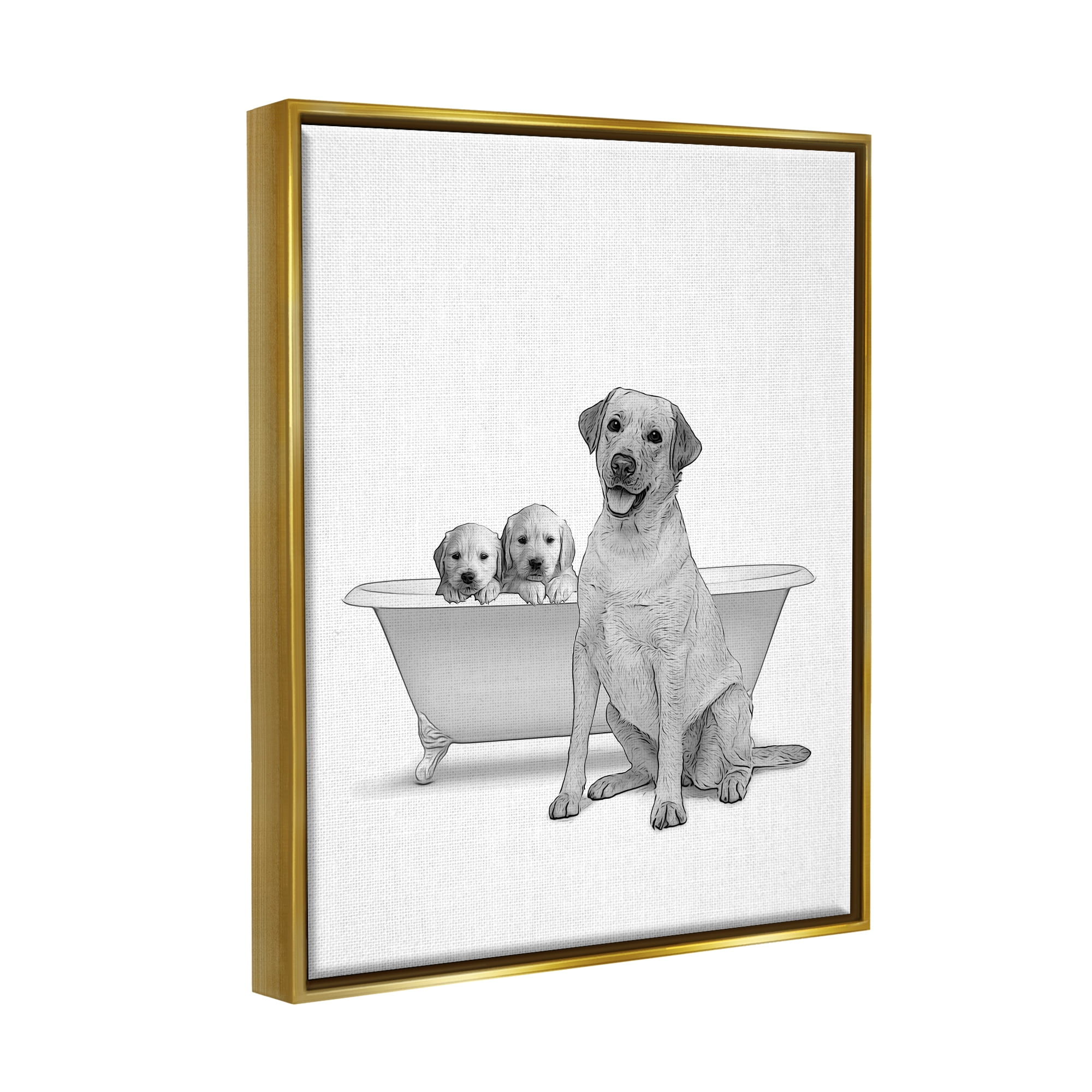 Stupell Industries Dog Family Bathroom Animals Animals & Insects Painting Gold Floater Framed Art Print Wall Art