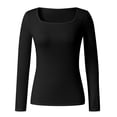 thumbnail image 3 of Moda mujer Slim Casual cuello cuadrado manga larga sólido camiseta blusa Tops Fridja  ghj987+5077, 3 of 5