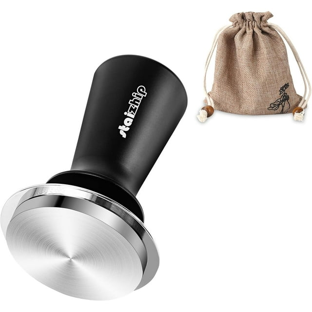 STAIZHIP Tasseur à Espresso 53mm, Base en Acier Inoxydable 100 % Plate, Tasseur à Café Barista Premium avec Ressort Taré, Poignée et Support en Aluminium Anodisé, Accessoires pour machine à Café
