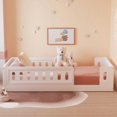 thumbnail image 2 of Cama de plataforma de madera de tamaño completo con barandilla, 2 of 5