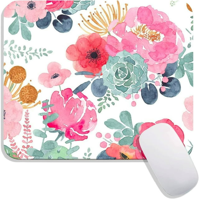Square Mouse Pad Pink Flower and Succulents,Personalized Premium-Textured Custom Mouse Mat Design,Washable Mousepad Lycra Cloth,Non-Slip Rubber Base Computer Mouse Pads for Wireless Mouse