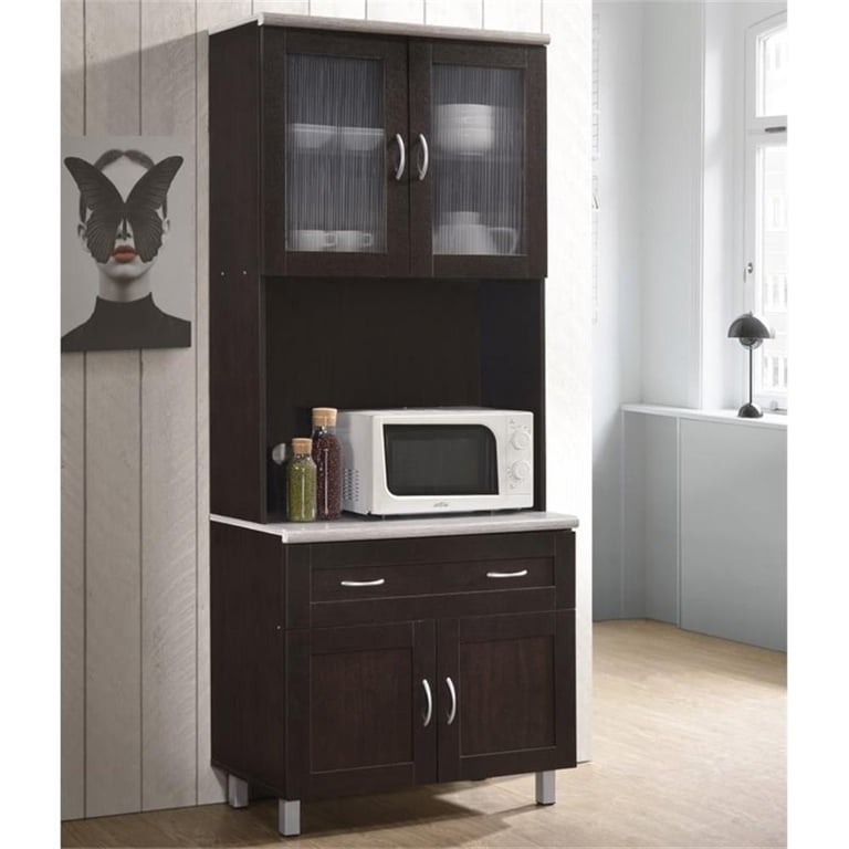 Hodedah Wooden Kitchen Furniture with Large Doors, Chocolate Brown