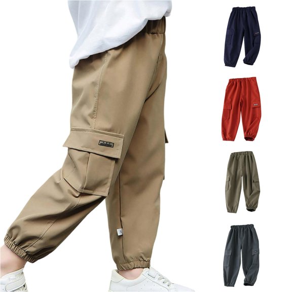 Zylarhe Boys' Pants Child Toddler Casual Cargo Summer Holiday Trousers with Pockets Khaki 3-4 Years