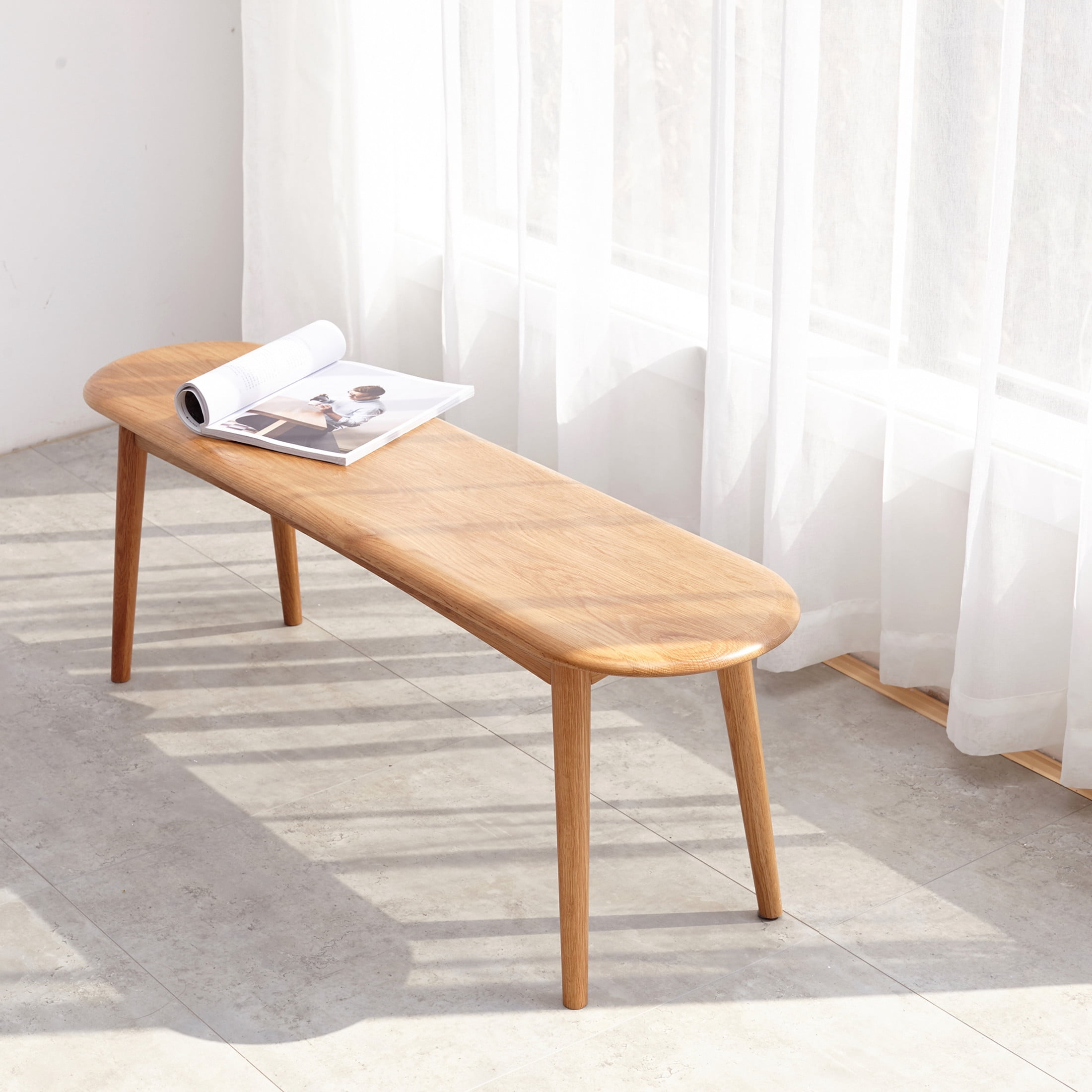 Noble House Natural Solid Oak Dining Bench, Half-Round Design with Wide Sitting Surface, Durable Oak Wood Bench for Dining Room, Living Room, or Entryway, Versatile Use, OAK