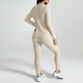 thumbnail image 2 of MORTTIC Women's Solid Color Lounge Set - Long Sleeve Round Neck Top & Slim Fit Pants with Ribbed Details Apricot，XS, 2 of 5