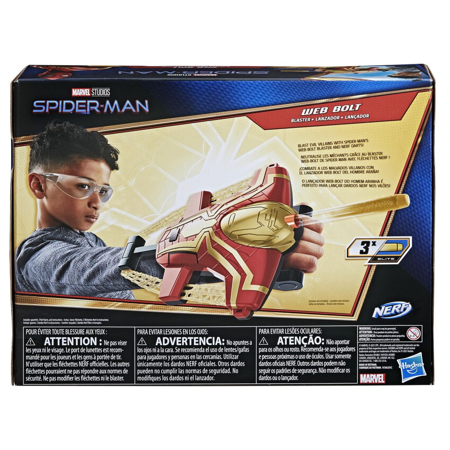 Marvel Spider-Man Web Bolt NERF Blaster Toy for Kids, Movie-Inspired Design, Includes 3 Elite Nerf Darts, For Kids Ages 5 and Up, Ages 4 and up