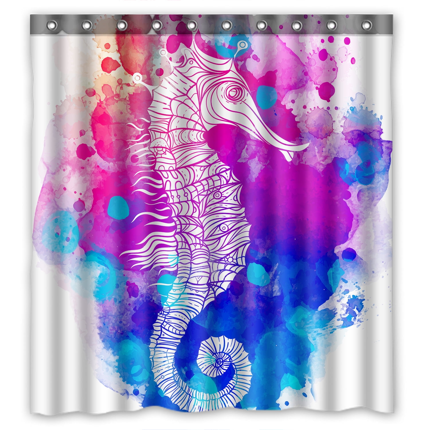 YKCG Rainbow Seahorse Watercolor Ocean Creature Shower Curtain