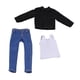 thumbnail image 3 of Ropa de muñeco en miniatura para hombre a escala 1/12: chaleco, camisa y vaqueros, a la moda. negro, 3 of 9