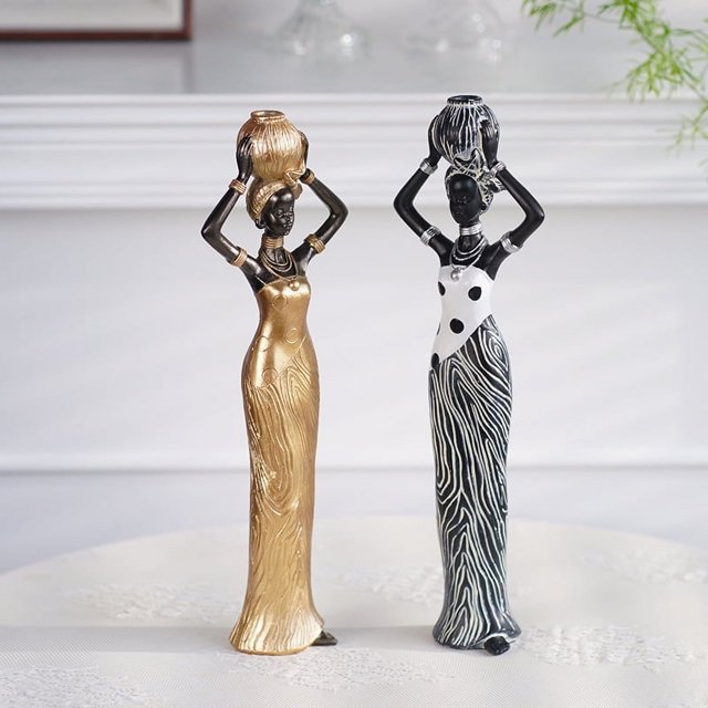 Figura decorativa retro negra, escultura de resina, artesanía, modelo para decoración de sala de estar