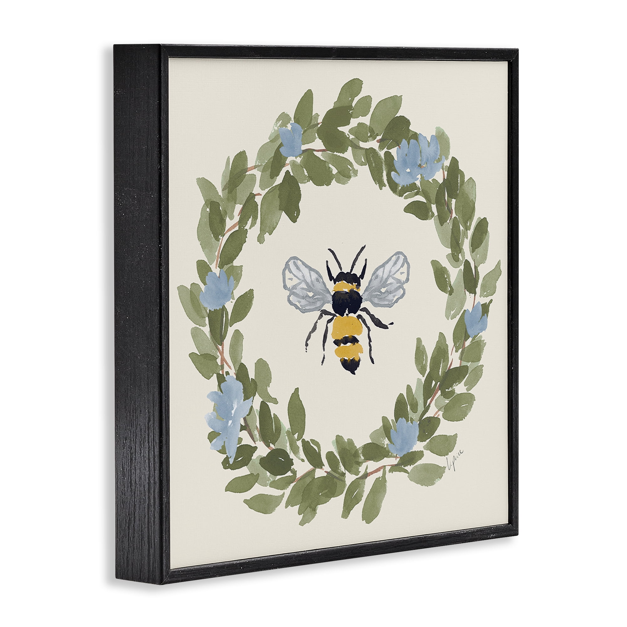 Stupell Industries Bee Celebration Wreath Black Framed Giclee Art, design by Lucille Price