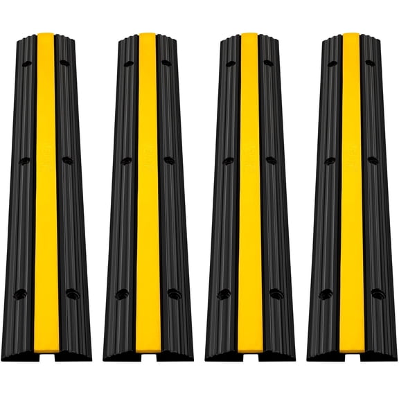 VEVOR 4 Pack of 1-Channel Rubber Cable Protector Ramps Heavy Duty 18000Lbs Load Capacity Cable Wire Cord Cover Ramp Speed Bump Driveway Hose Cable Ramp Protective Cover
