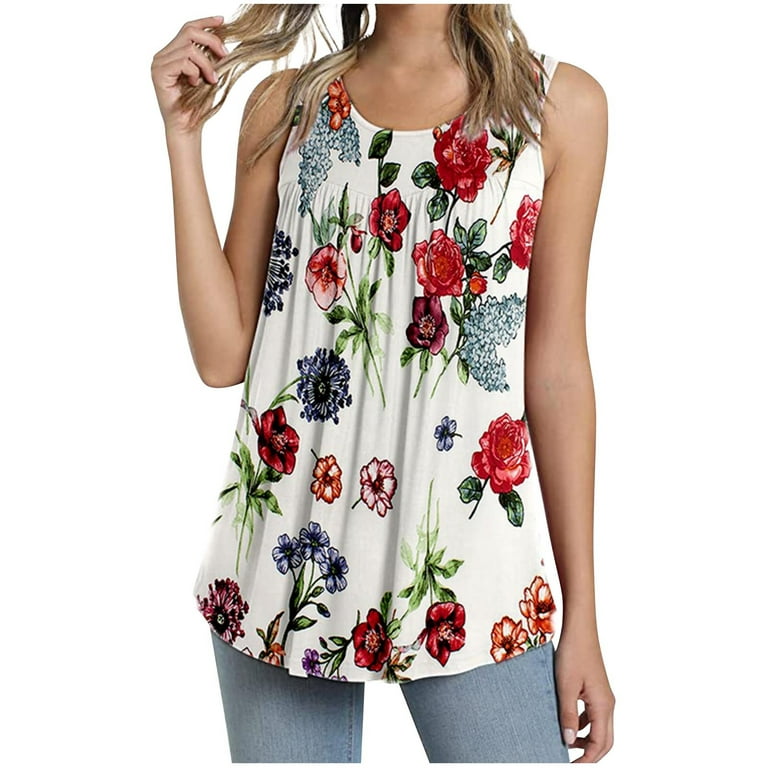 HAPIMO Women's Fashion Shirts Floral Print Tops Round Neck T-shirt Short  Sleeve Tees Tummy Control Clothes for Girls Pleat Flowy Tunic Blouses Red  XXXL 