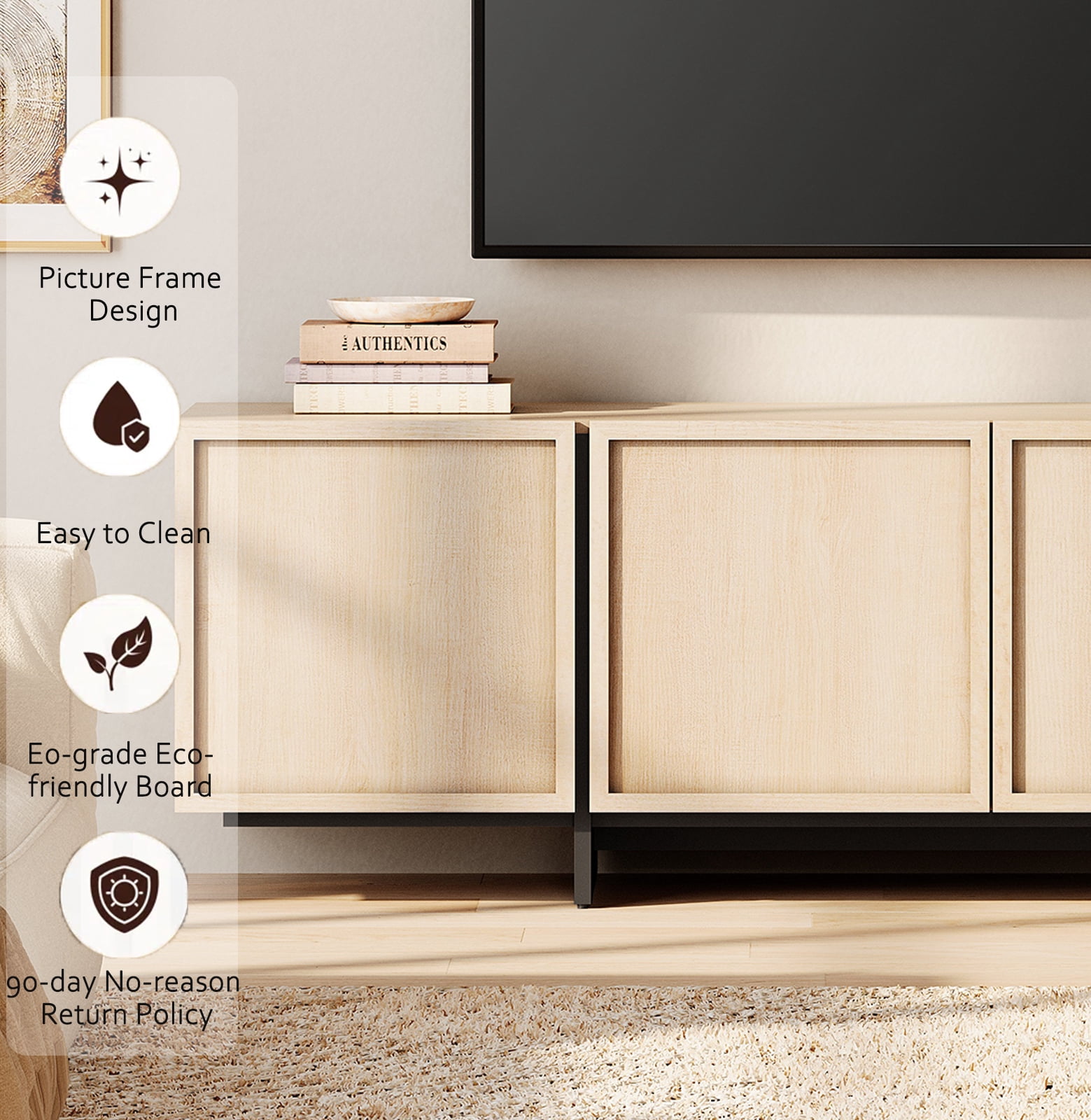 WAMPAT Modern TV Stand - Media Console Table for 32-110 inch TVs, Wood Entertainment Center with Storage Cabinets for Living Room，Beige