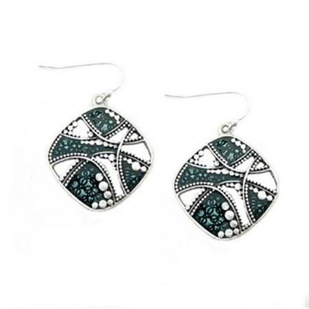 C Jewelry Silver Sapphire Intricate Pattern Earrings