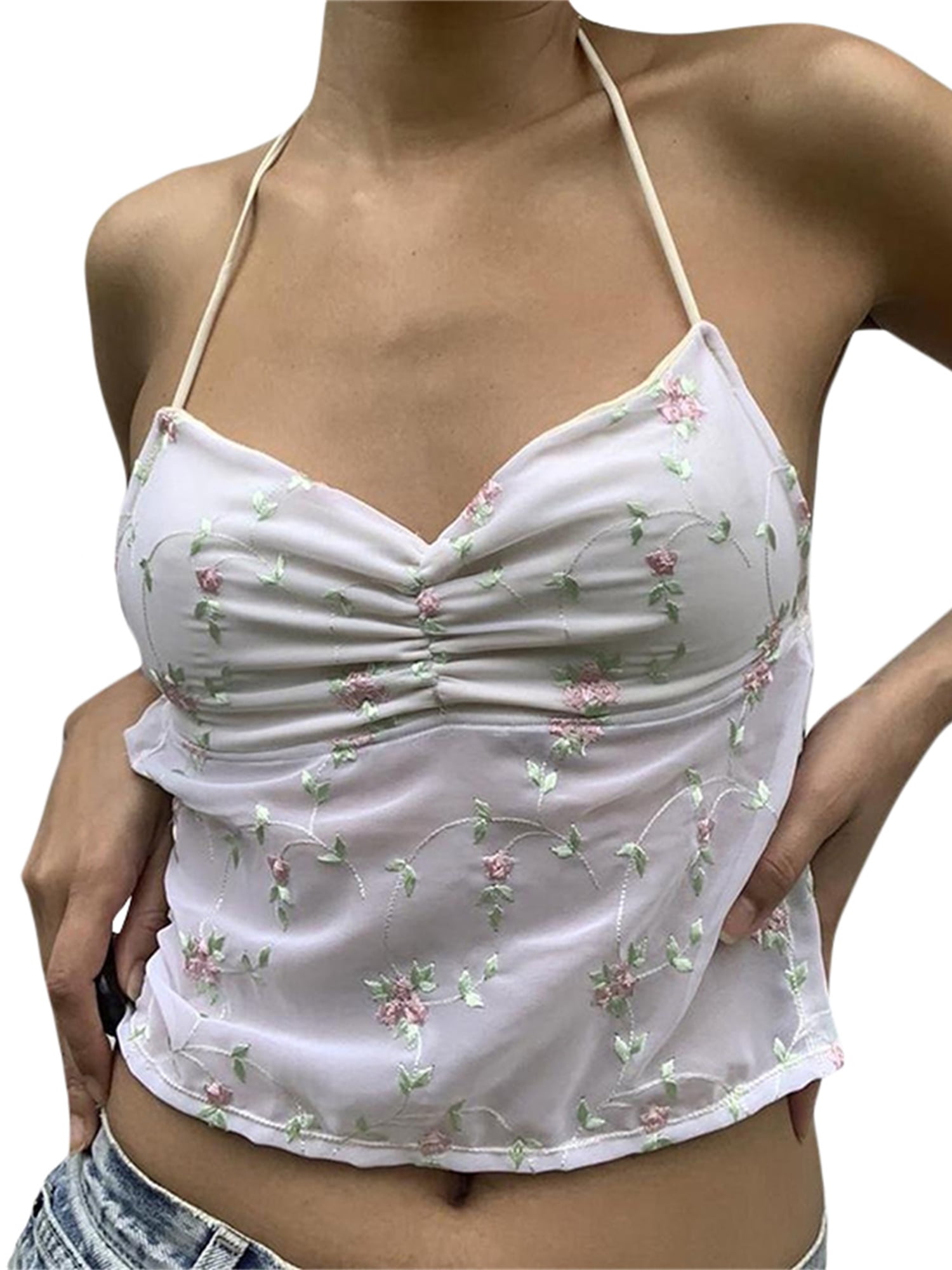 Crop Top Femme Dos Nu Sans Manches - Style Y2K Grunge, Col En V, Pour Soirée, Club, Taille Unique Extensible