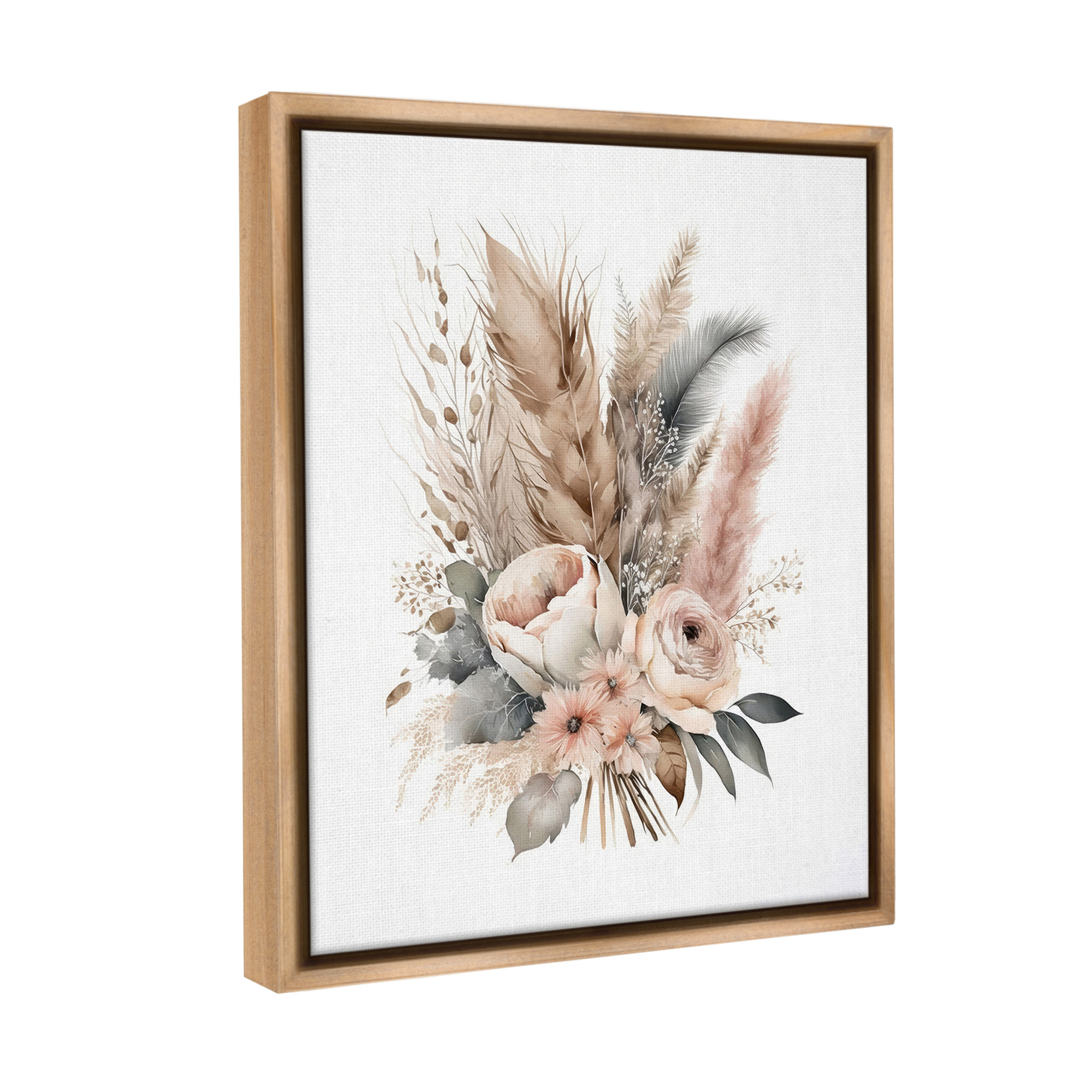 Stupell Industries Boho Feather Bouquet Botanical & Floral Painting Brown Floater Framed Canvas Art Print Wall Art, 25 x 31