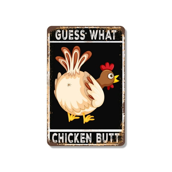 Guess What Chicken Butt 8 Inch x 12 Inch Novelty Plastic Sign Giggles Guaranteed Durable Weatherproof UV Protected Perfect for Bathrooms Playrooms Kitchens Fun Gift for Families Kids