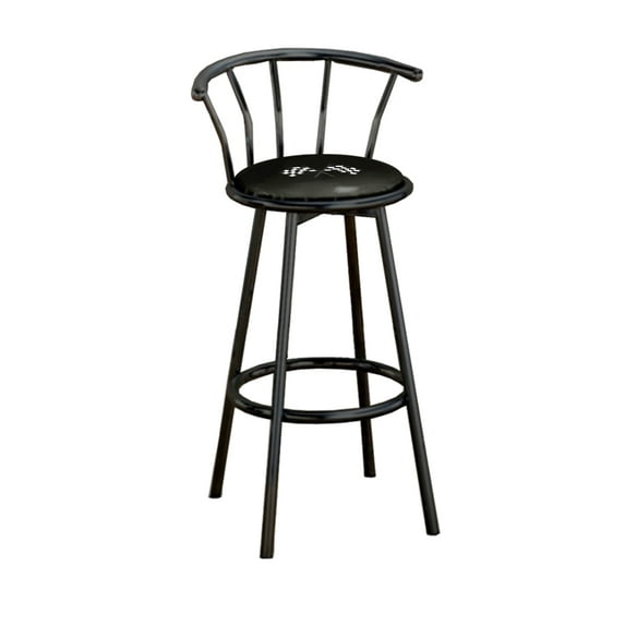 The Furniture King Bar Stool Black Metal with a Sports Themed Themed Decal (Checkered Flags - Black)