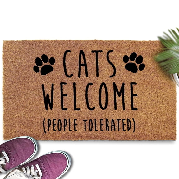 MAINEVENT Cats Welcome People Tolerated Doormat 30x17 Inch, Funny Outdoor Welcome Mat for Outside