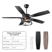 EDISHINE Farmhouse Black Ceiling Fan with Light and Remote Control, 5 Wood Blades, Rustic Farmhouse Ceiling Fan with Light for Living Room, Bedroom, Wet Rated