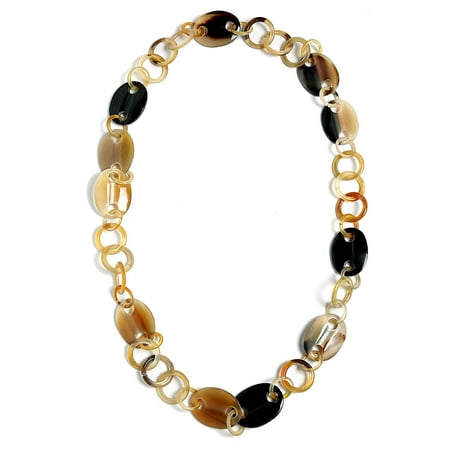 Too Beautiful For Earth Necklace Earth Tone Brown Handmade Natural Buffalo Horn Long Round Disc Oval Multi Link Chain Necklace For Women 36 Inches ()