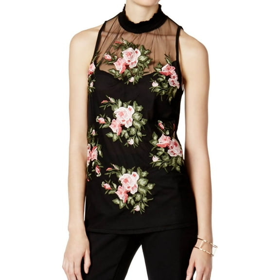 I.N.C Womens Illusion Knit Blouse, Black, Medium