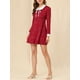 thumbnail image 5 of INSPIRE CHIC Women's Polka Dots Peter Pan Collar Contrast Long Sleeve Shirt Dress L Burgundy, 5 of 7